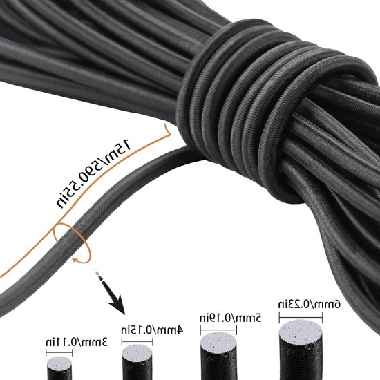 Elastisch rubberkoord 4 mm 15 m zwart met UV-bescherming voor zeil, tent en traileraccessoires — afbeelding 2