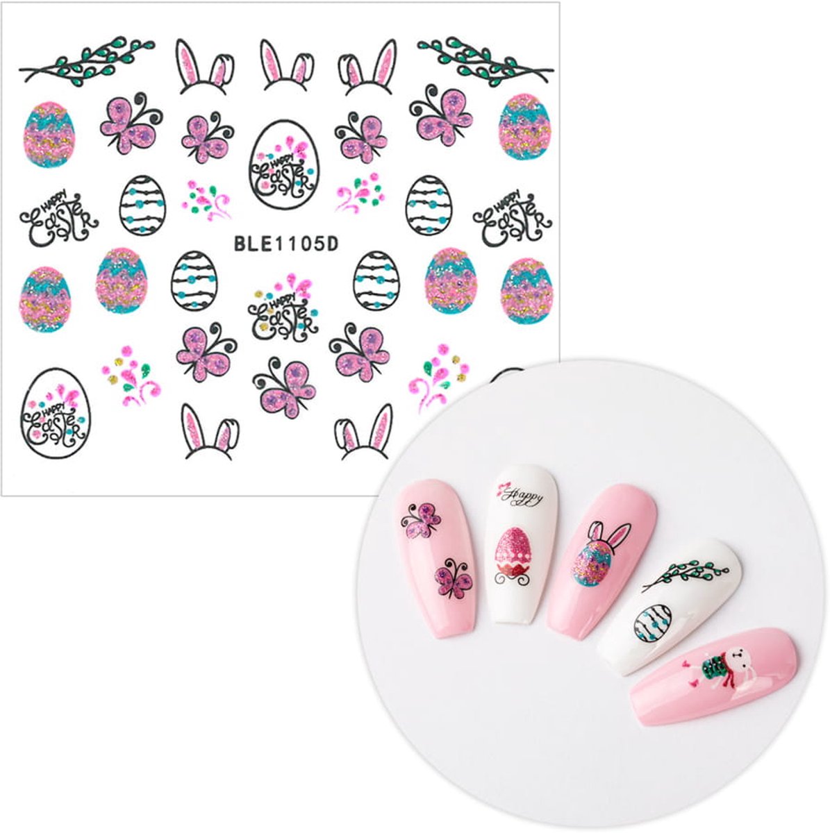Allepaznokcie - 3D Zelfklevende Nagelstickers - Glitter - Paasmotieven