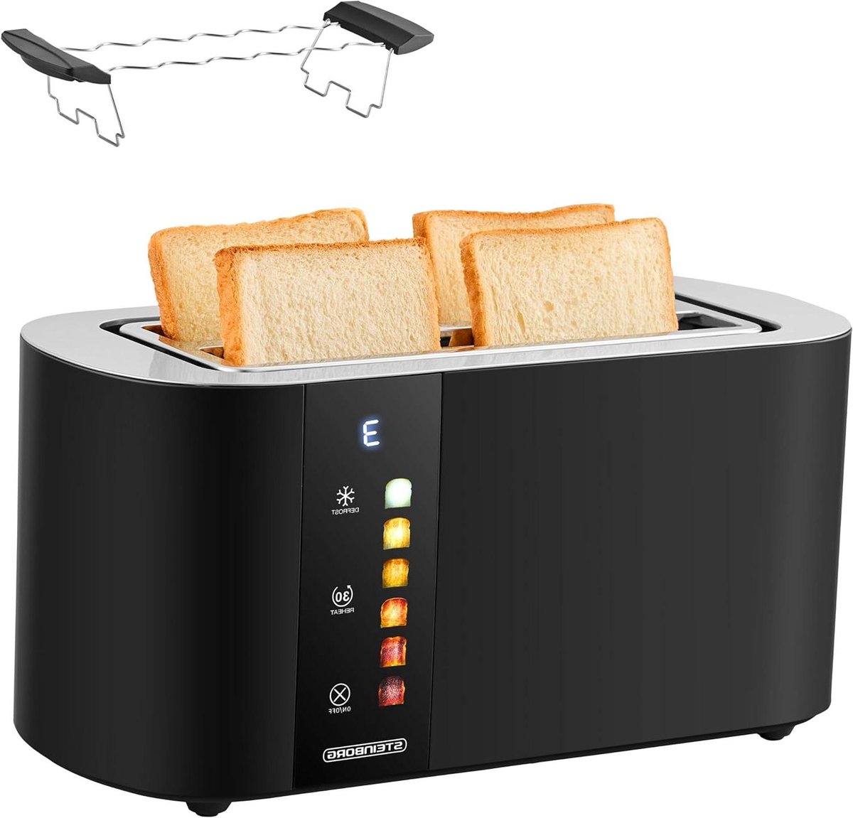 Automatische Broodrooster - Lange Sleuf - Ontbijt Bereiden - Cool Touch Design - 4 Sneetjes - Zwart