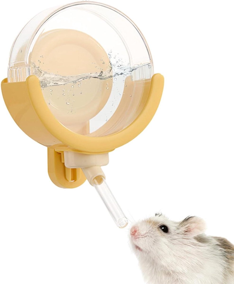Drinkwaterdispenser Hamster – Drinkfles Knaagdier – Constante Hydratatie – Druppelvrij Ontwerp – 150 ml – Geel