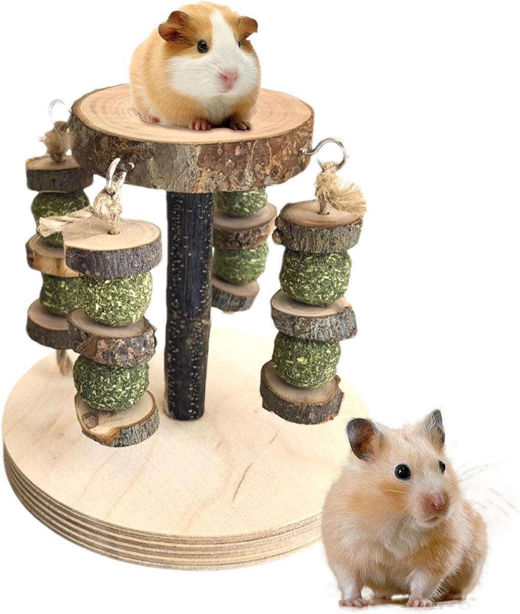 Hamster Knaagspeelgoed - Houten Snacks - Tanden Knarsen - Natuurlijk Appelhout - 14x13cm - Natuurlijk