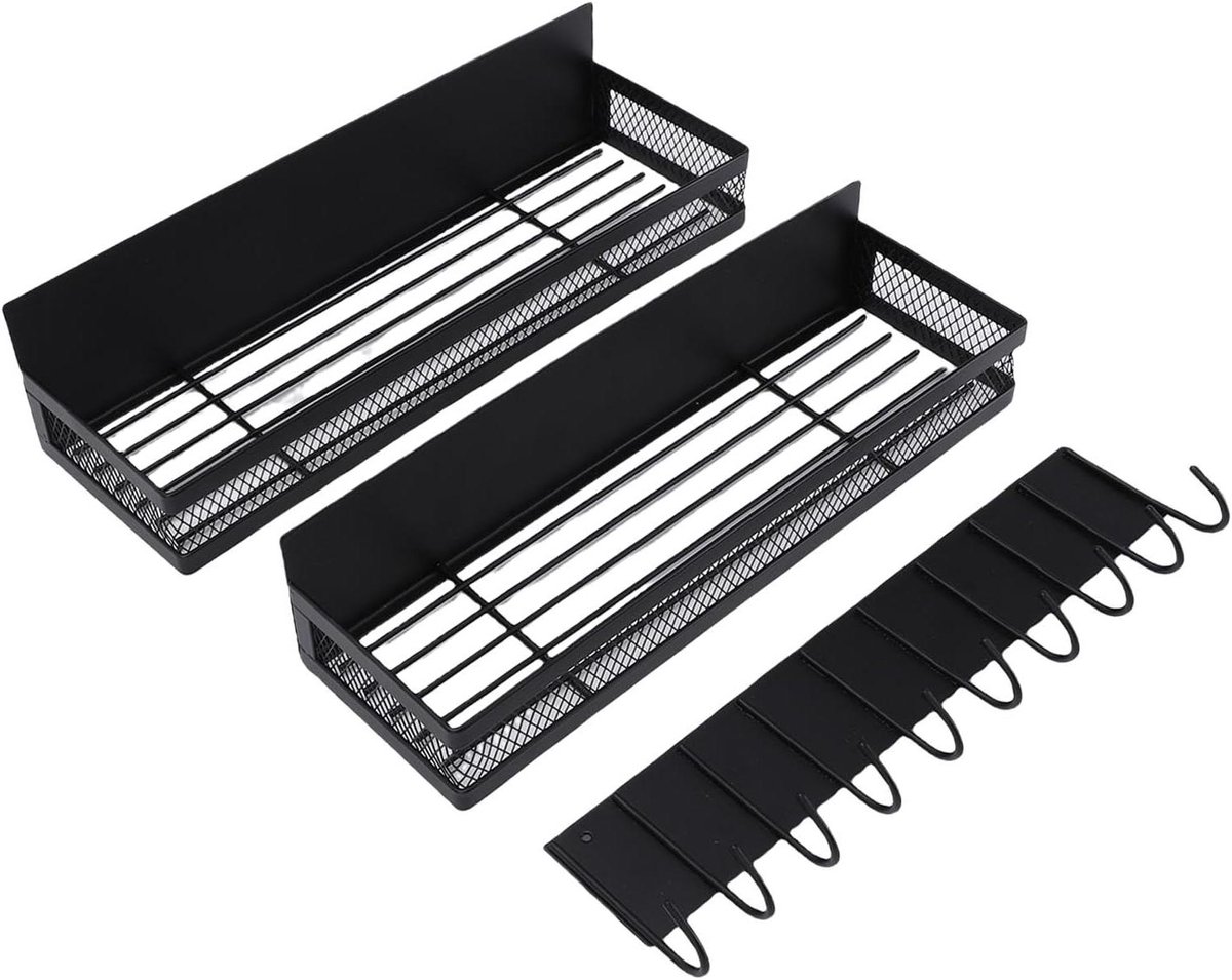 Koelkastrek Set - Keuken Organizer - Ruimte Besparen - Met Haken - 2 Stuks - Zwart