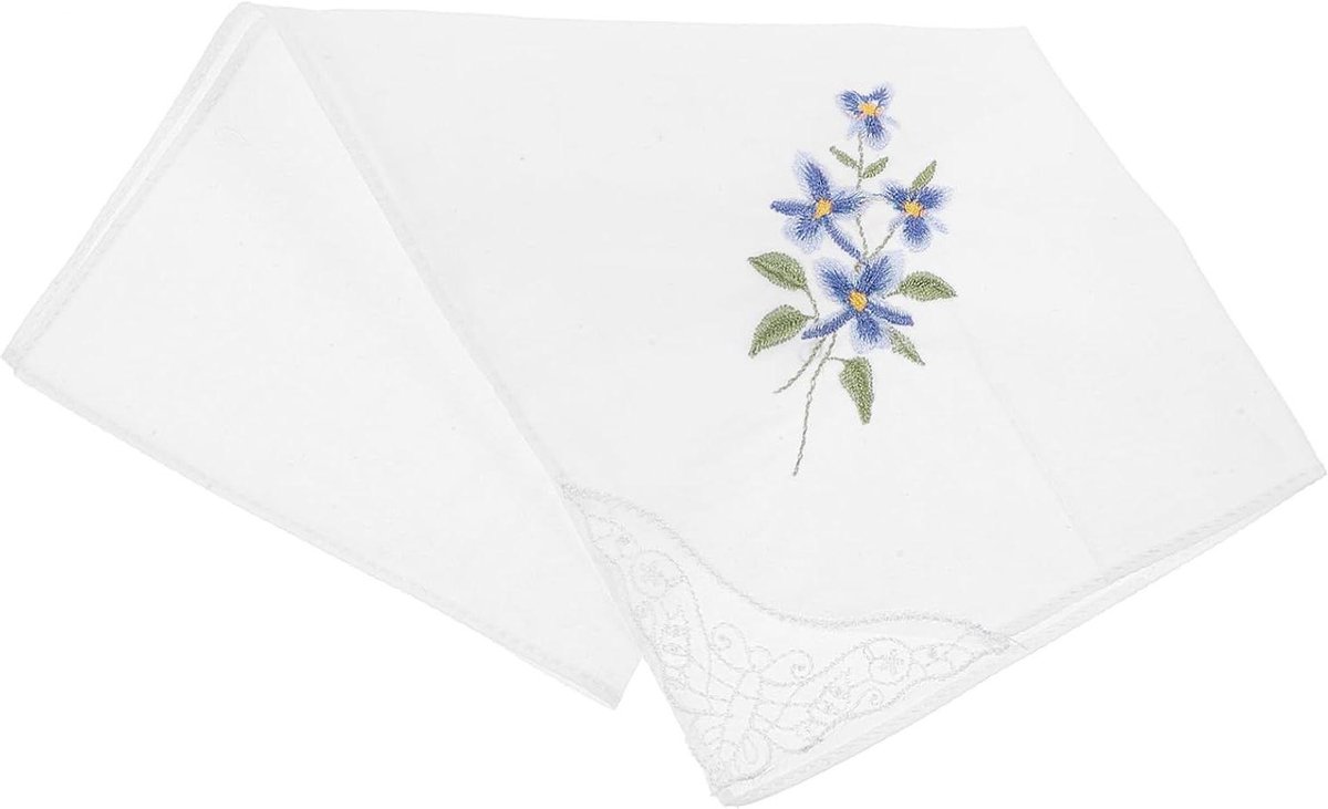 Geborduurde zakdoeken - Lace zakdoek - Feestelijke decoratie - Handgeborduurd patroon - 27x27 cm - Blauw