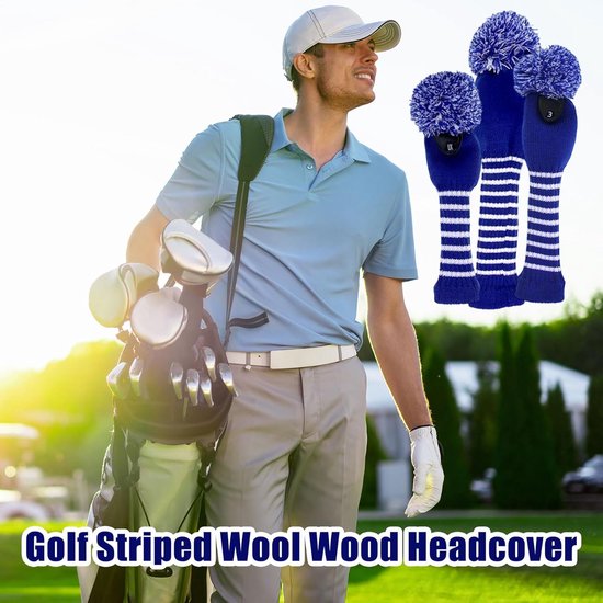 Golfhoezen - Clubbeschermers - Club Beschermen - Anti-wrijvingsconstructie - 3 stuks - Lichtblauw gestreept — afbeelding 2