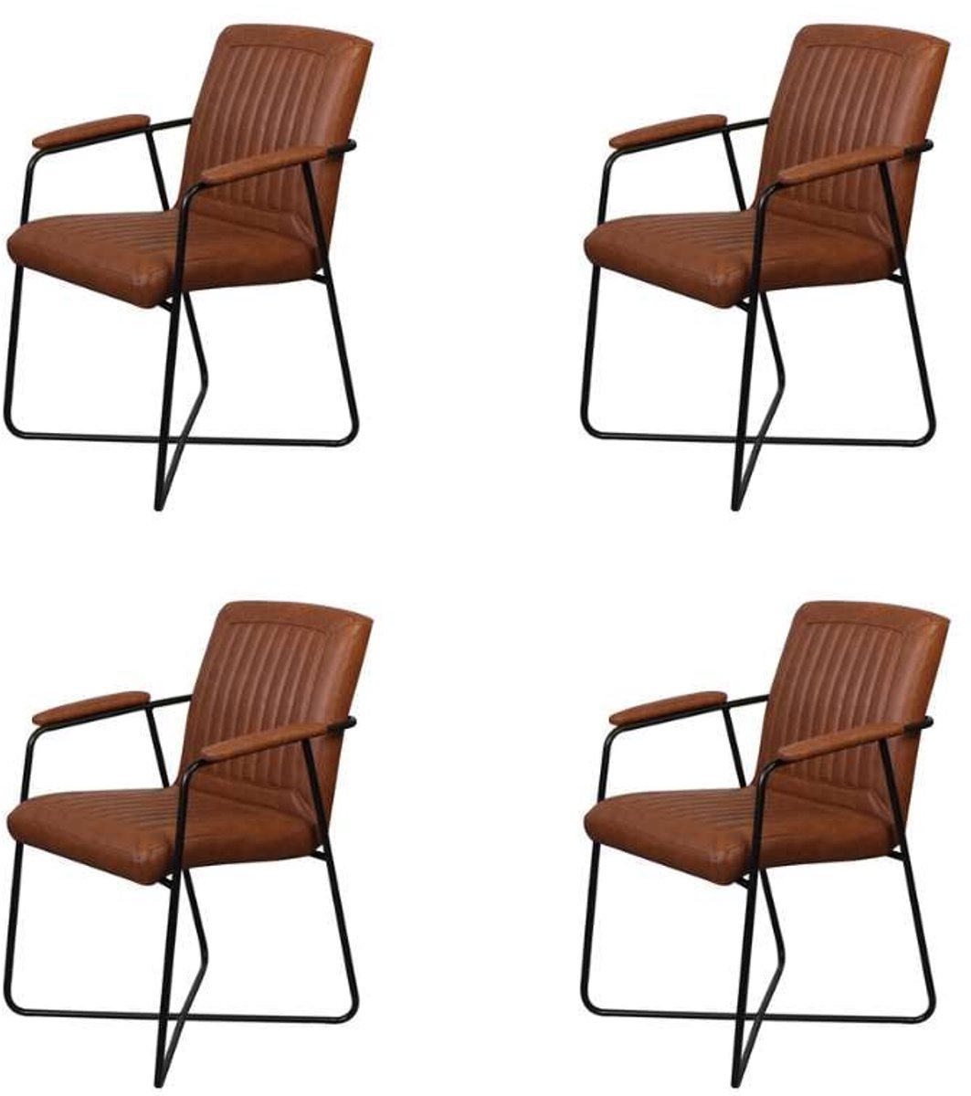Eetkamerstoel - Henry - leer Vintage cognac (4 stuks)