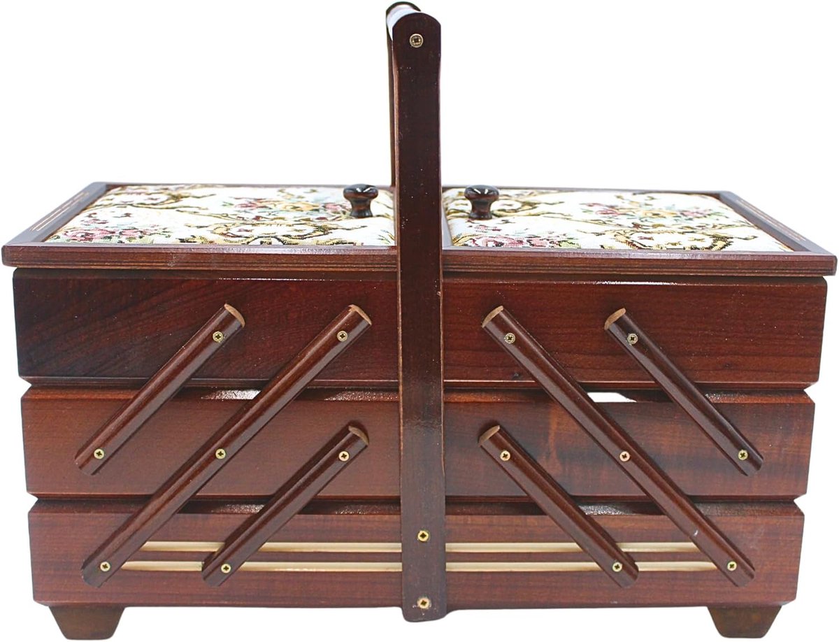 Naaikist - Naai benodigdheden - Handwerken organiseren - 7 vakken - 42x20x21 cm - Bruin
