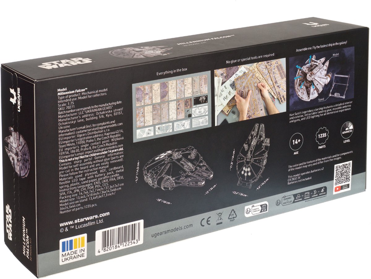 UGEARS 3D Modelbouw - Millenium Falcon - Star Wars - Mechanisch Bouwpakket Hout - Educatief Speelgoed — afbeelding 19