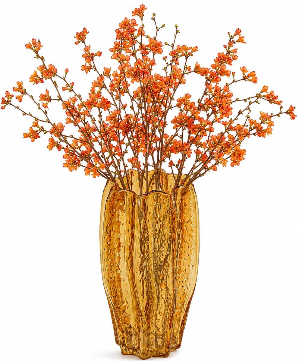 Mega Collections Bloemenvaas Callas - bewerkt sier glas - D15 x H28 cm - transparant amber geel - boeket en stelen - Moderne stijl