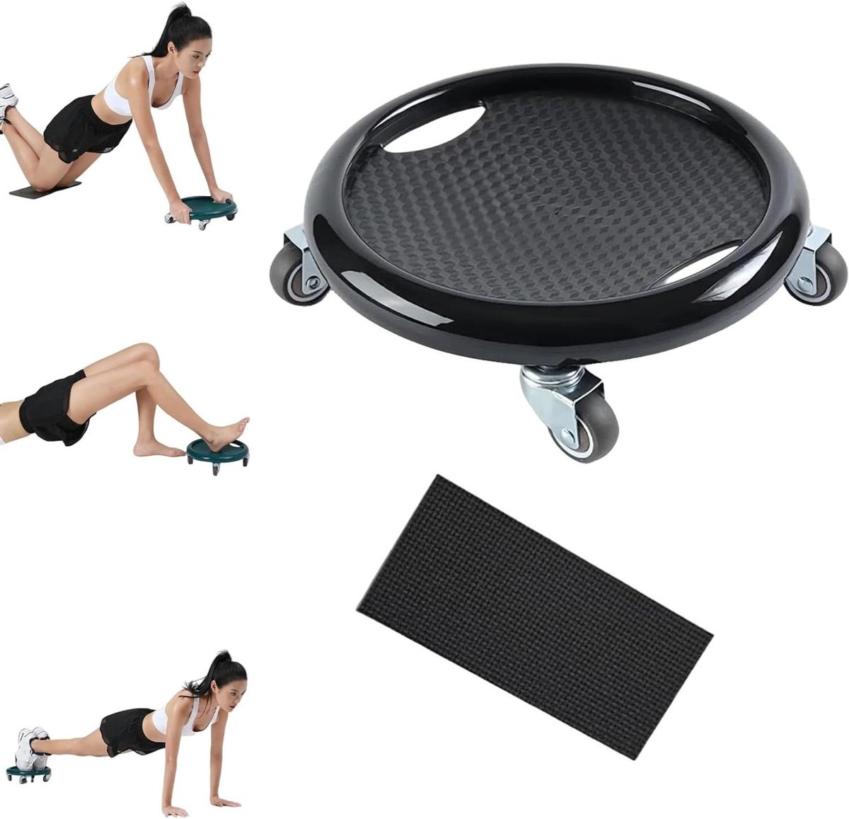 Buikwiel Trainingsapparaat - Core Trainer - Thuis Fitness - Stabiele Vierwiel Structuur - 28 cm - Zwart