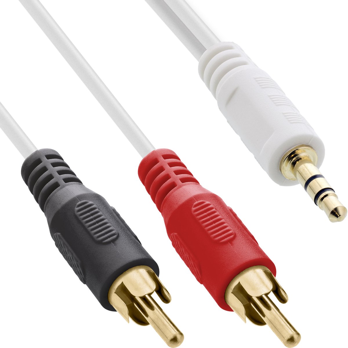 InLine® Audiokabel, 2x Tulpplug naar 3,5mm M stereo, wit/goud, 2m
