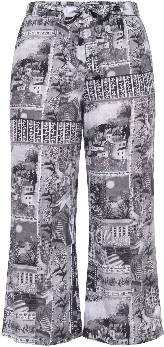 MIAMODA - Dames - Culotte wijde recht pijp print strikceintuur - Zwart - Maat 42
