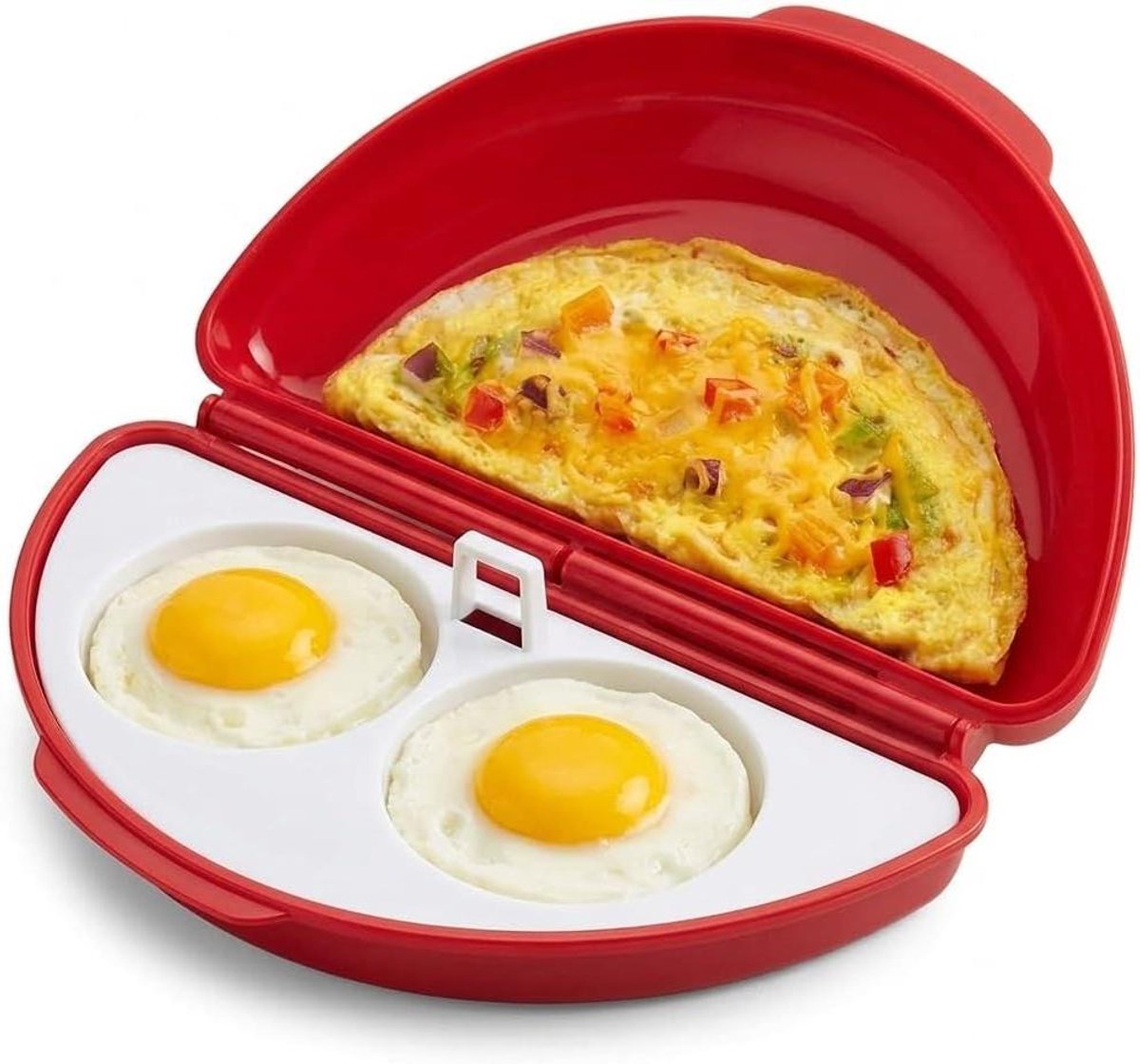 Magnetron Eierkoker - 2-in-1 Koker - Snel Ontbijt - Gepocheerd & Omelet - 21 x 12 x 5 cm - Rood
