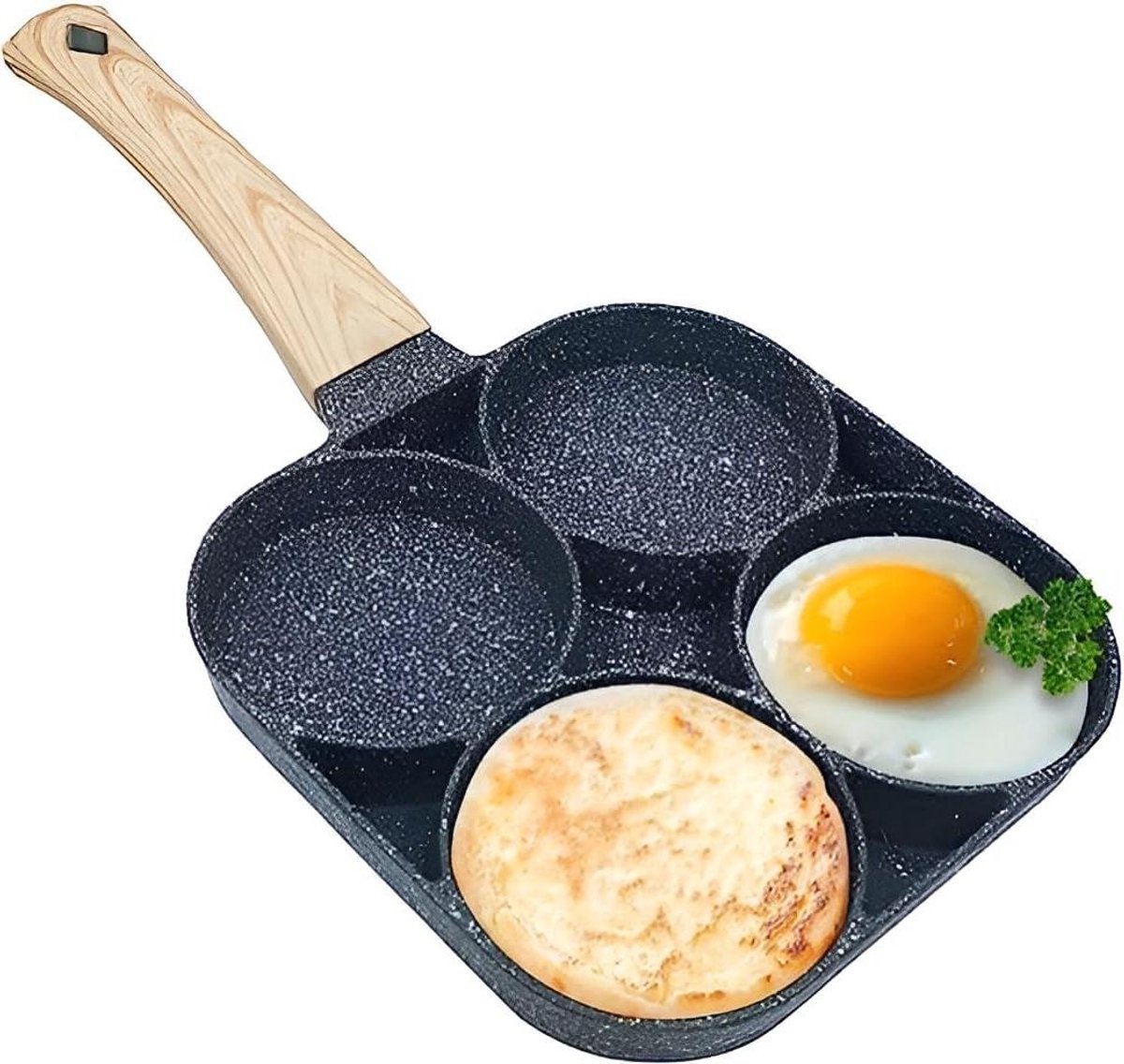 Koekenpan - Omelet Pan - Ontbijt Koken - Vier Gaten - 1 Liter - Zwart