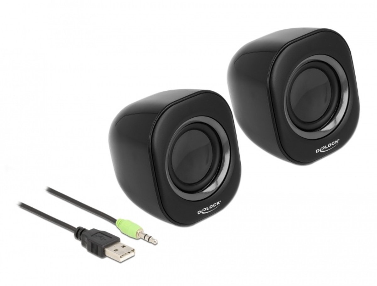 Mini stereo pc -luidspreker met 3,5 mm stereo jack mannelijk en USB aangedreven