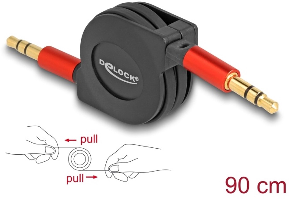 Delock Audio Retractable Cable 3.5 mm 3 Pin Stereo jack male to male 90 cm