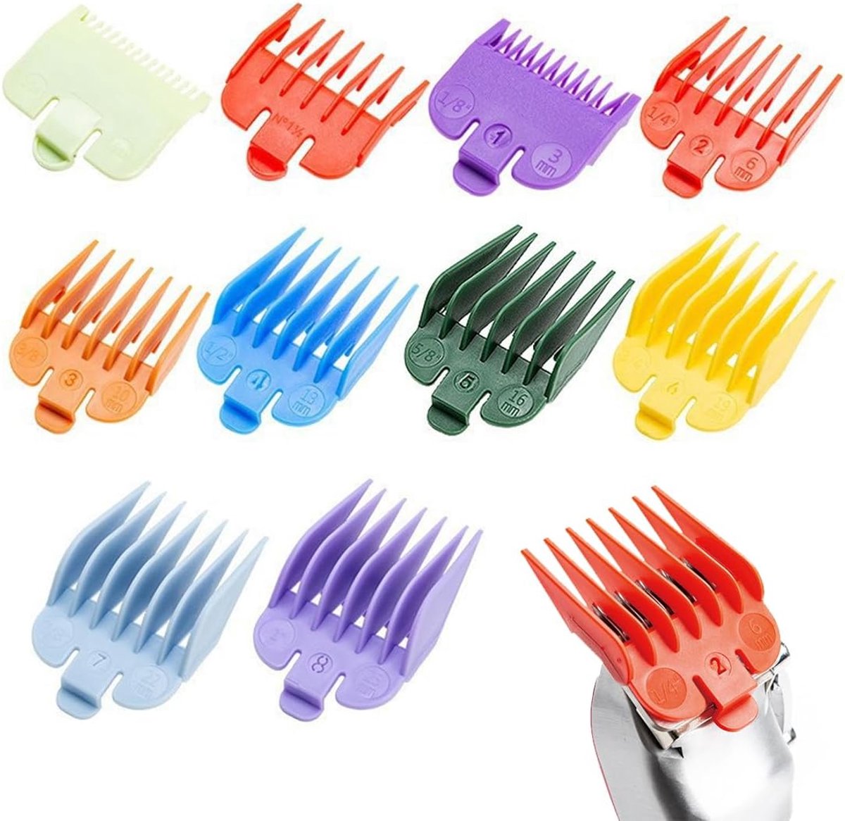 Tondeuse Opzetkammen - Baardtrimmer Accessoires - Haar Snel Trimmen - Kleurgecodeerde Maten - 10 Delige Set
