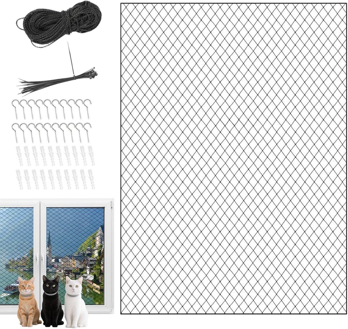 Kattenveiligheidsnet - Balkonnet Huisdier - Veiligheid Buiten - Scheurvast Weerbestendig - 300x200cm - Transparant