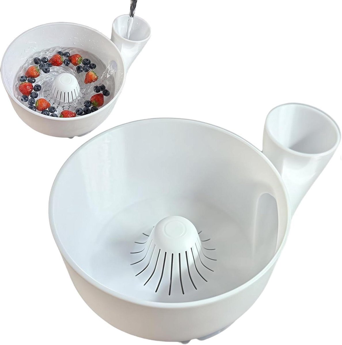 Draaiende Kom - Fruit en Groente - Keuken Hygiëne - 4-in-1 Ontwerp - Compact Formaat - Wit