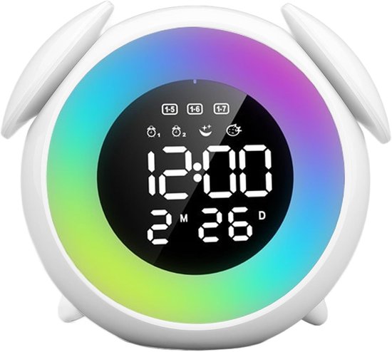 Wake Up Light - Digitale Klok - Zonsopgang Simulatie - Meerdere Lichtmodi - 16 x 9 cm - Regenboog van Wake-up Light — afbeelding 4