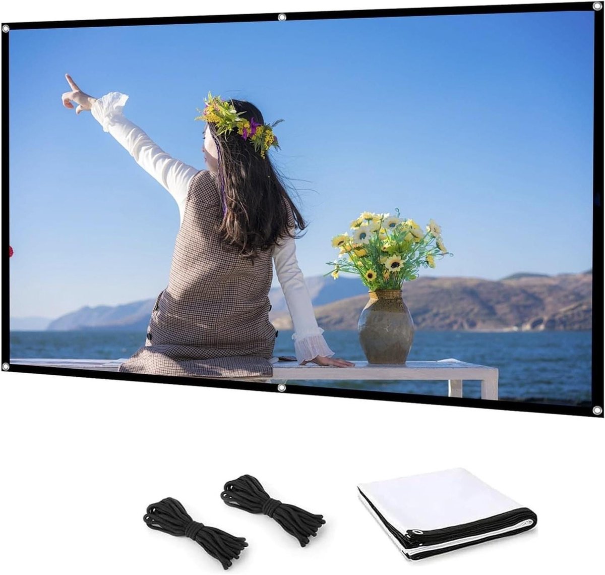Projectiescherm - Beamer Scherm - Thuisbioscoop Creëren - Kreukvrij Polyester Canvas - 110 inch - Wit