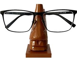Brillenhouder Hout - Brilstandaard Neus - Brillen Opbergen - Handgesneden Design - 16.5x8x7cm - Natuurlijk Bruin