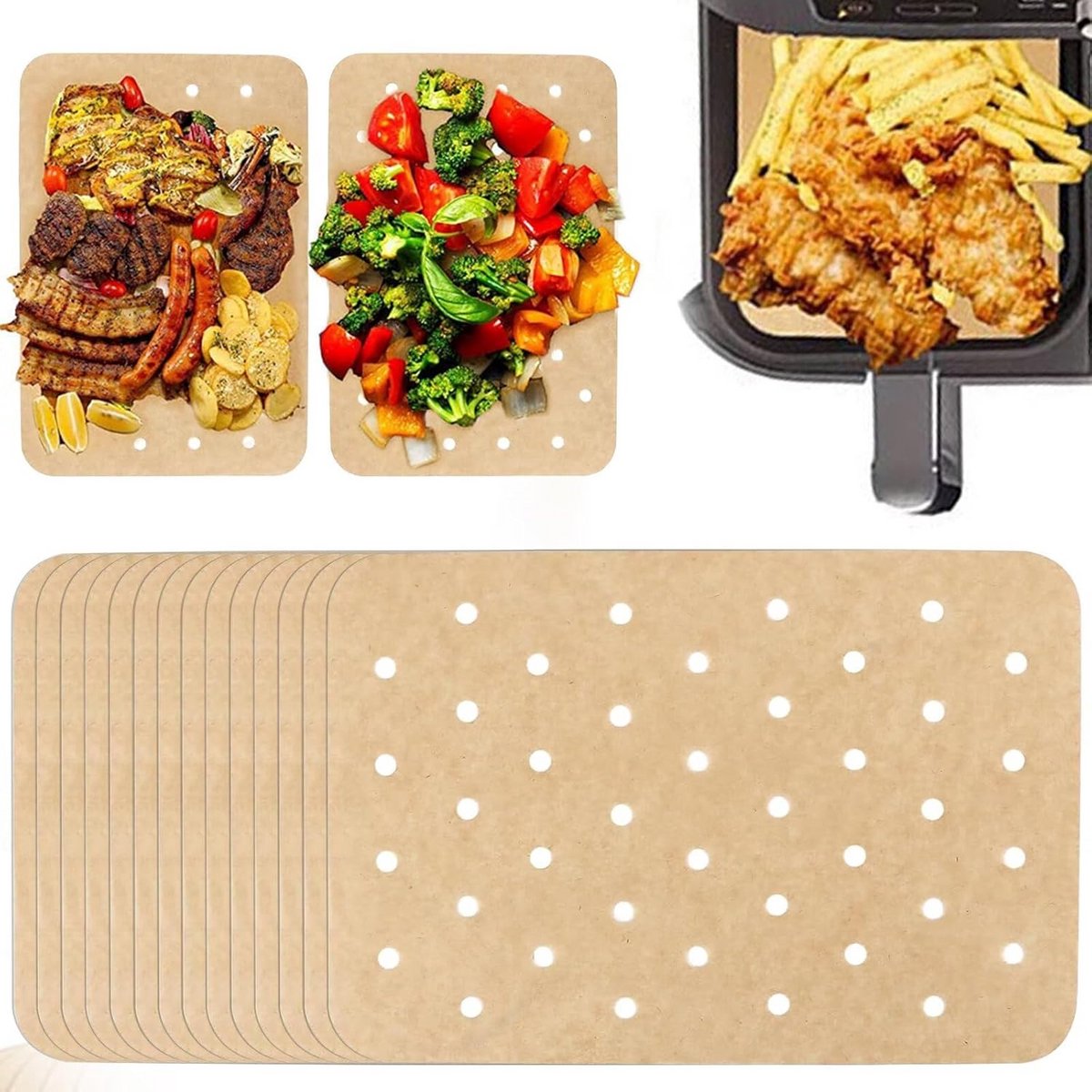 200 Vellen Rechthoekig Airfryer Bakpapier - Antiaanbaklaag voor Grillen en Stomen