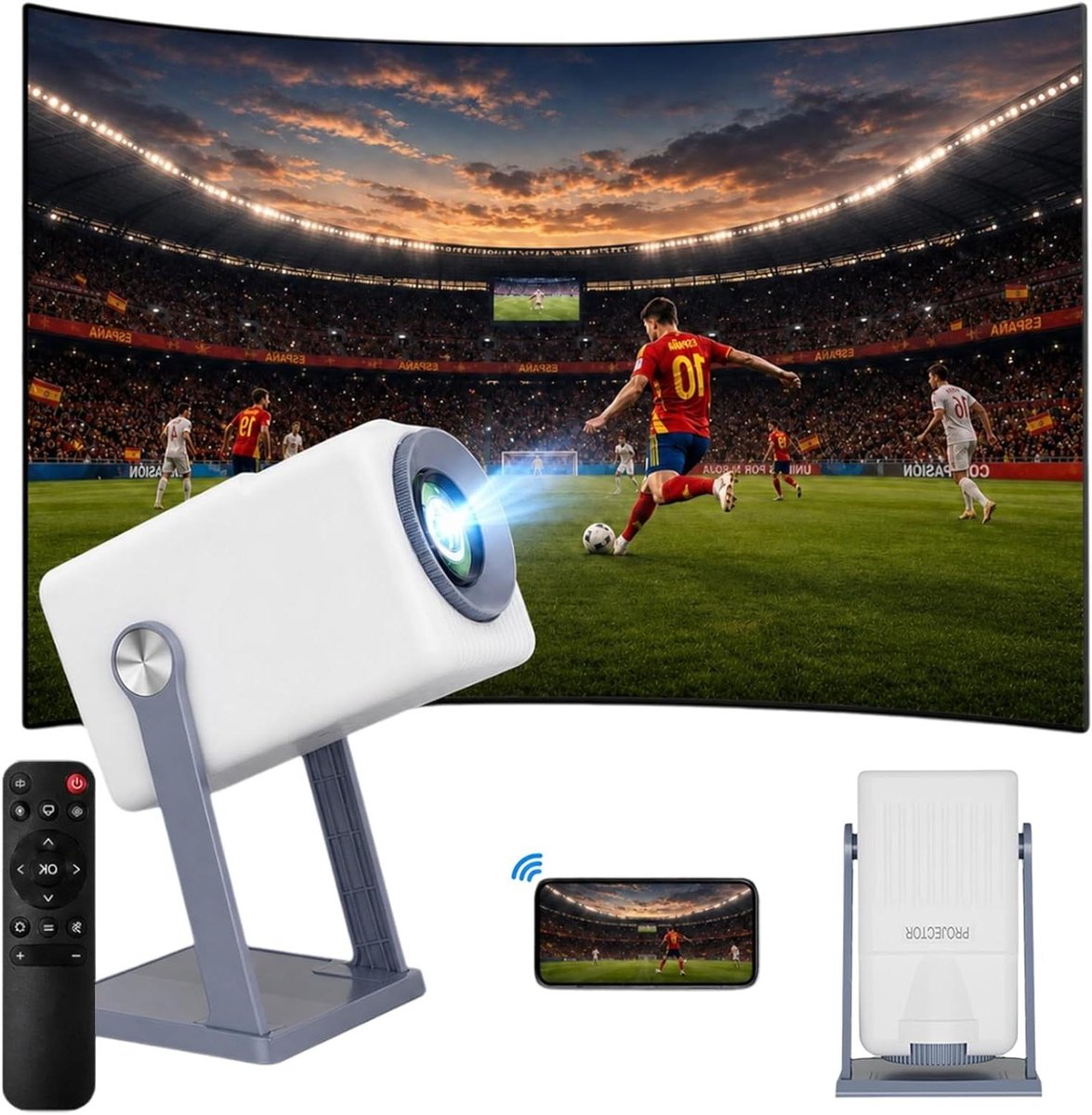 Draagbare Mini Projector - Mobiele Beamer Android - Thuisbioscoop Creëren - 360 Graden Draaibaar - 102-387 cm Beeldformaat - Wit