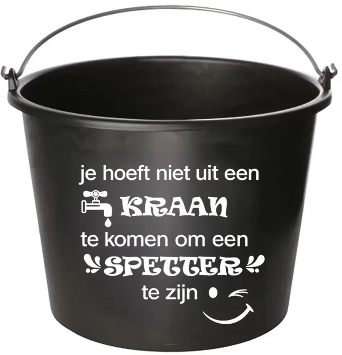Emmer - Spetter - Cadeau emmer - met tekst - 12 liter - zwart