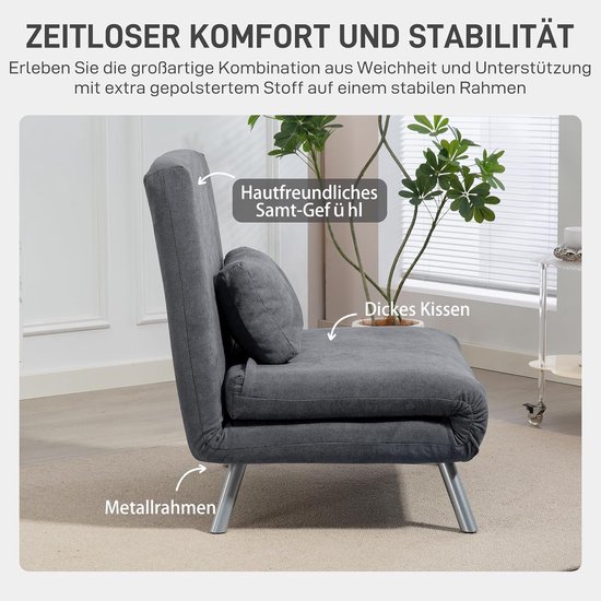 Klapfauteuil met Bed - Slaapbank - Gastvrij Ontvangen - 5-voudig Verstelbaar - 190 cm Bedlengte - Donkergrijs — afbeelding 3