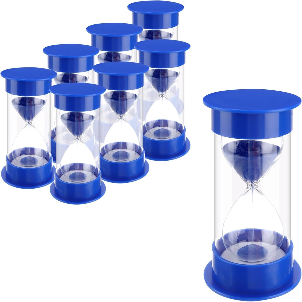 Set van 8 Stuks Zandlopers van 5 Minuten, Plastic Uurglas voor Koken, Tandenpoetsen en Activiteiten, Blauw