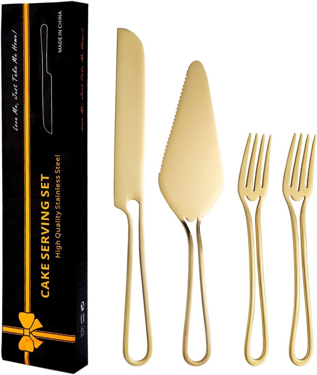 Kaassnijder Set - Dessertmes Taartensnijder - Feestjes Diner Vieringen - Ergonomisch Comfort Handvat - 26.4 Centimeter Lengte - Goud