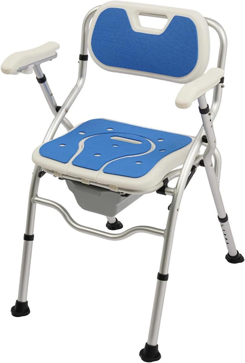 Toiletstoel Opvouwbaar - Commode Stoel - Thuiszorg Mobiliteit - In Hoogte Verstelbaar - Met Armleuningen Rugleuning - Blauw