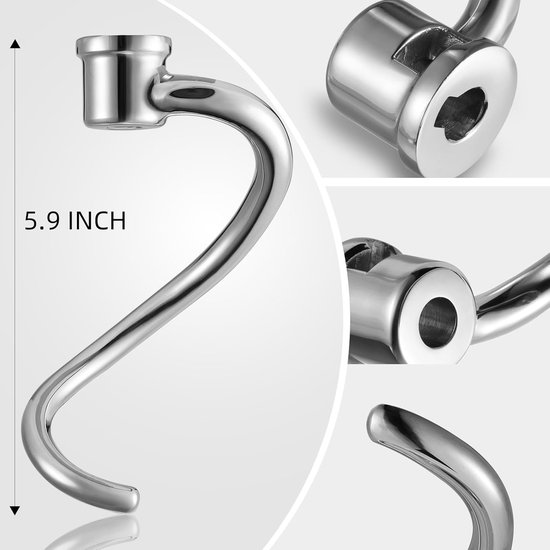 Deeg Haak Mixer - Broodhaak Keukenmachine - Deeg Kneden - Voedselveilig Roestvrij Staal - 4.5-5 Qt - Zilver — afbeelding 4