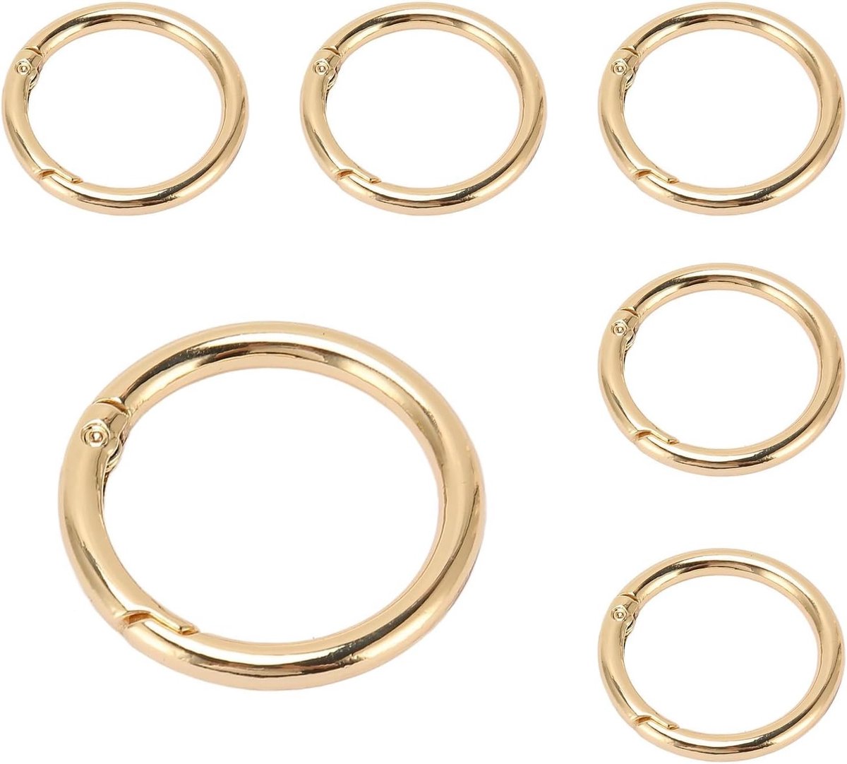 Ronde karabijnhaken set van 6, 6 cm buitendiameter, 5 cm binnendiameter, metalen ringen voor handgemaakt en DIY decoratie