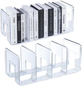 Boekensteunen voor 4 vakken - acryl boekenplank - bureau-organizer - boekenrek - archiefrek - antislip houder voor keuken - koken - boeken - cd's - planken - kantoor.