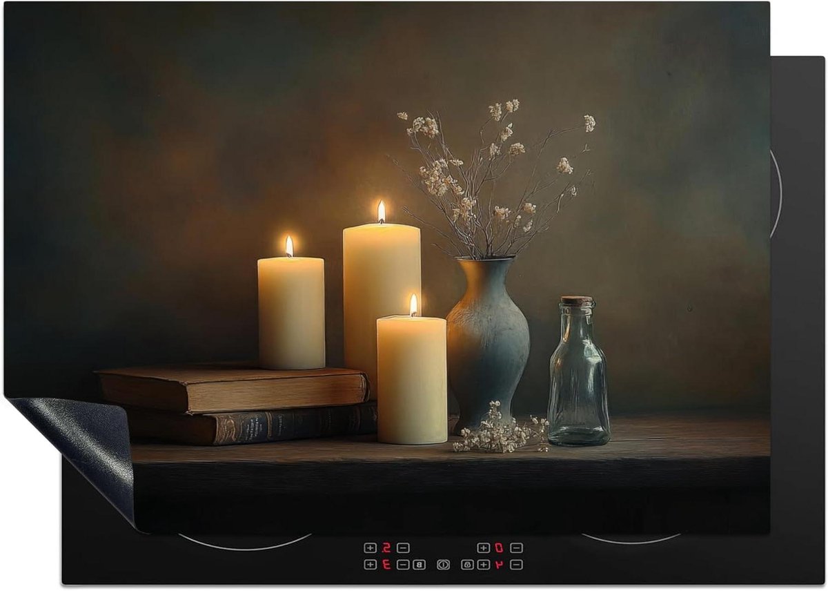 Inductie Beschermer - Kookplaat Afdekplaat - Extra Werkruimte - Unieke Foto Print - 75x52 cm - Kaarsen Stilleven