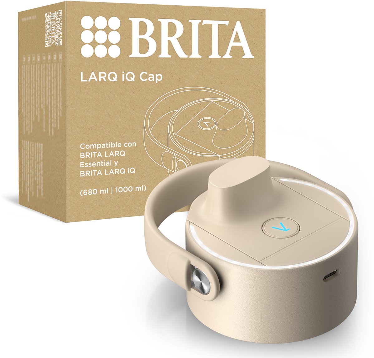 BRITA LARQ iQ dop Beige - Digitale vervangdop voor BRITA LARQ Essential flessen met hydratatietracking in de BRITA-app & zelfreinigende UV-C - neutraliseert 99.99% bacteriën