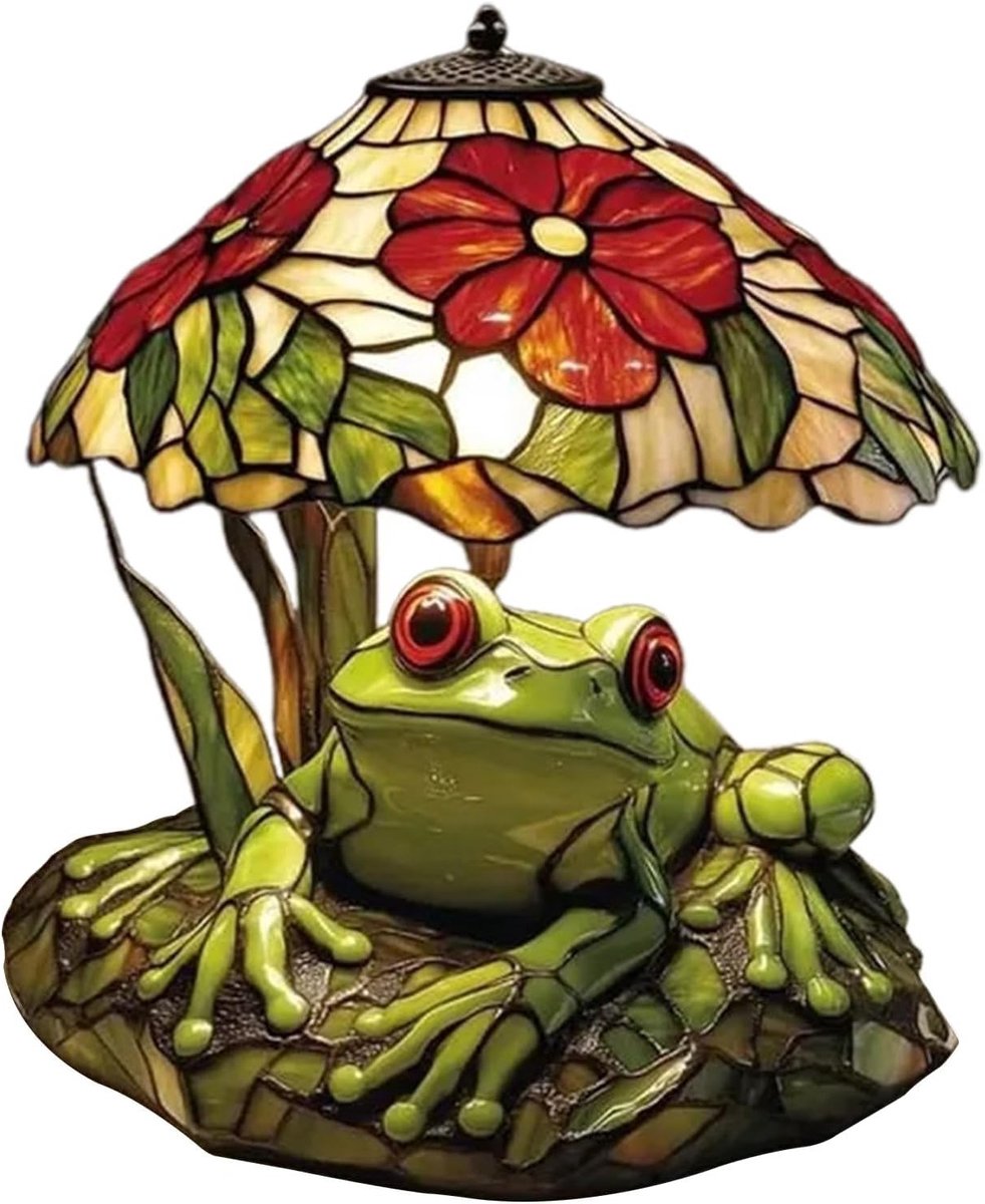 Opvallende bevlekte lamp met kikker en bloem, 20 x 10 cm, energiezuinige led-leeslamp voor bureau, kinderkamer en decoratie