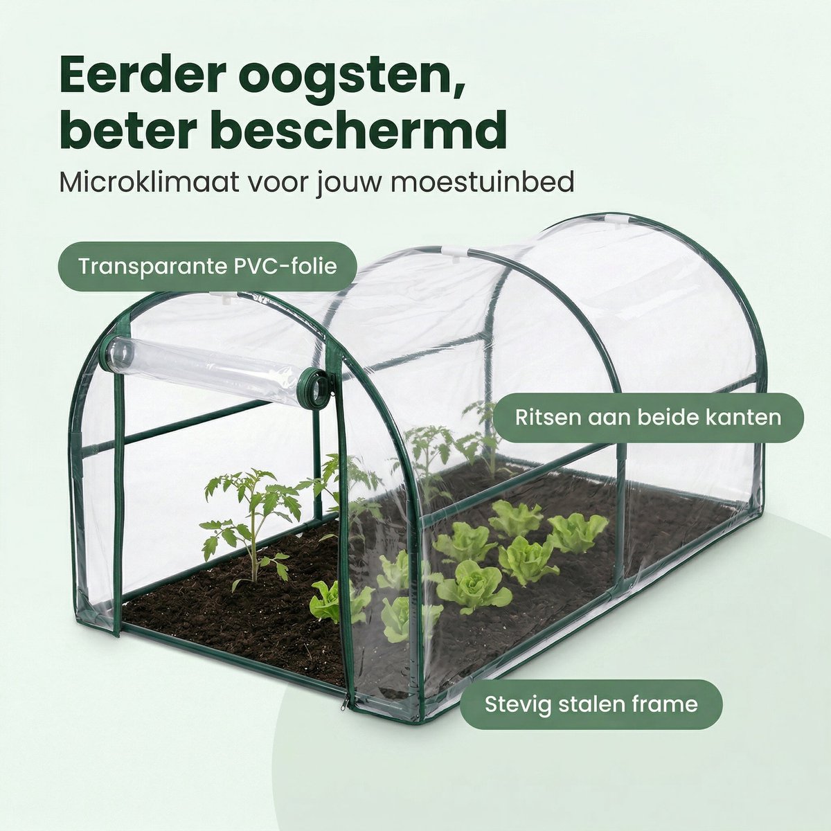 Lomera Kweekkas - Tunnelkas - Broeikas - Tuinkas - Foliekas - Kweektunnel - Folietunnel - Kas - Plantenkas - Kweektent - Tomatenkas - Tunnelserre - Serre - Tuintunnel voor Moestuin met Rits voor Groenten en Kruiden - Hobbykas - Tuin – foto 2
