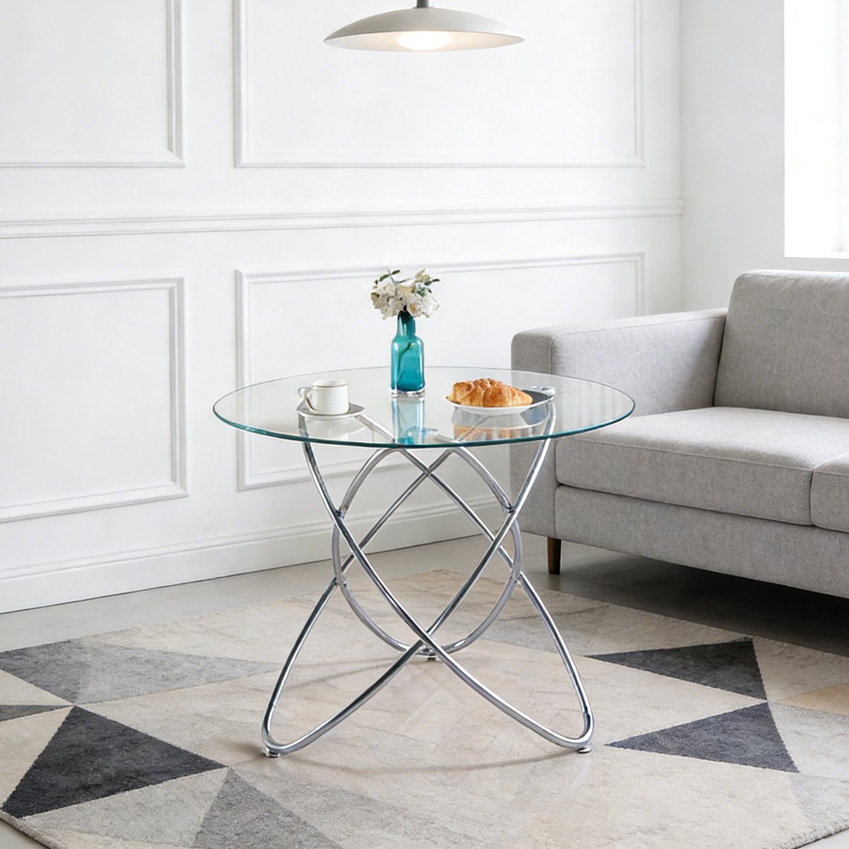Wishdor Eettafel - Gehard Glazen Blad En Metalen Poten - Stabiele Constructie - Moderne Uitstraling - Voor Keuken Of Woonkamer - Glas En Metaal - Chroomkleurig - Eenvoudige Montage En Onderhoud