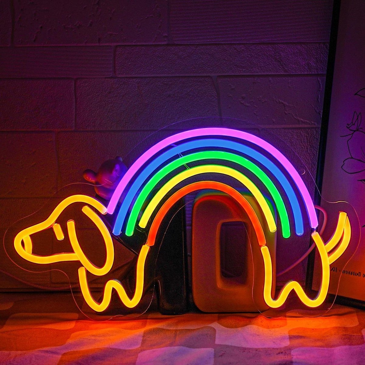 Dachshund Neon Sign - Hond Regenboog Lamp - Wanddecoratie Kamer - 6-Staps Dimbaar - 39 x 20 cm - Kleurrijk