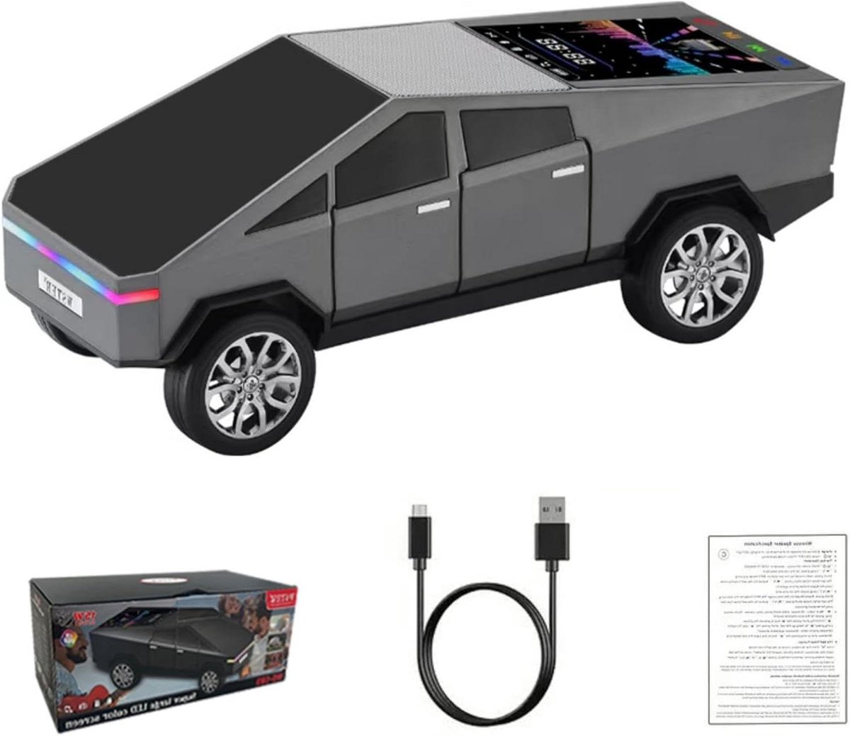 Draagbare Bluetooth Luidspreker - Draadloze Speaker - Muziek en Bellen - Futuristisch Truckontwerp - 810 Gram - Grijs