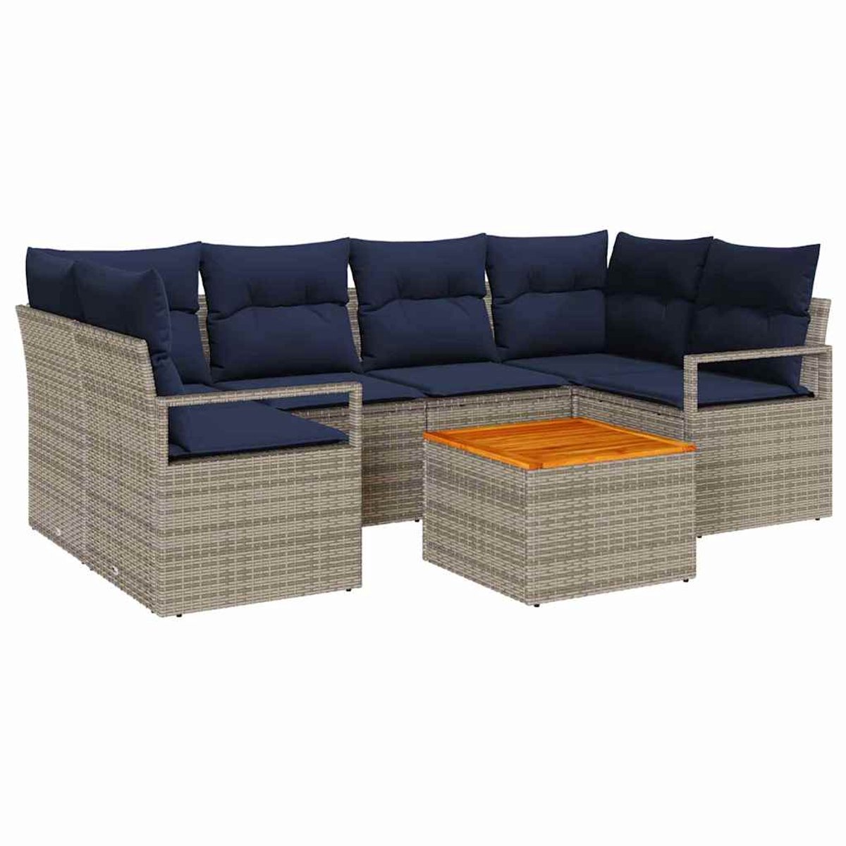 vidaXL - Tuinbank - Set - met - kussen - 7 - pcs - Grijs - poly - rattan