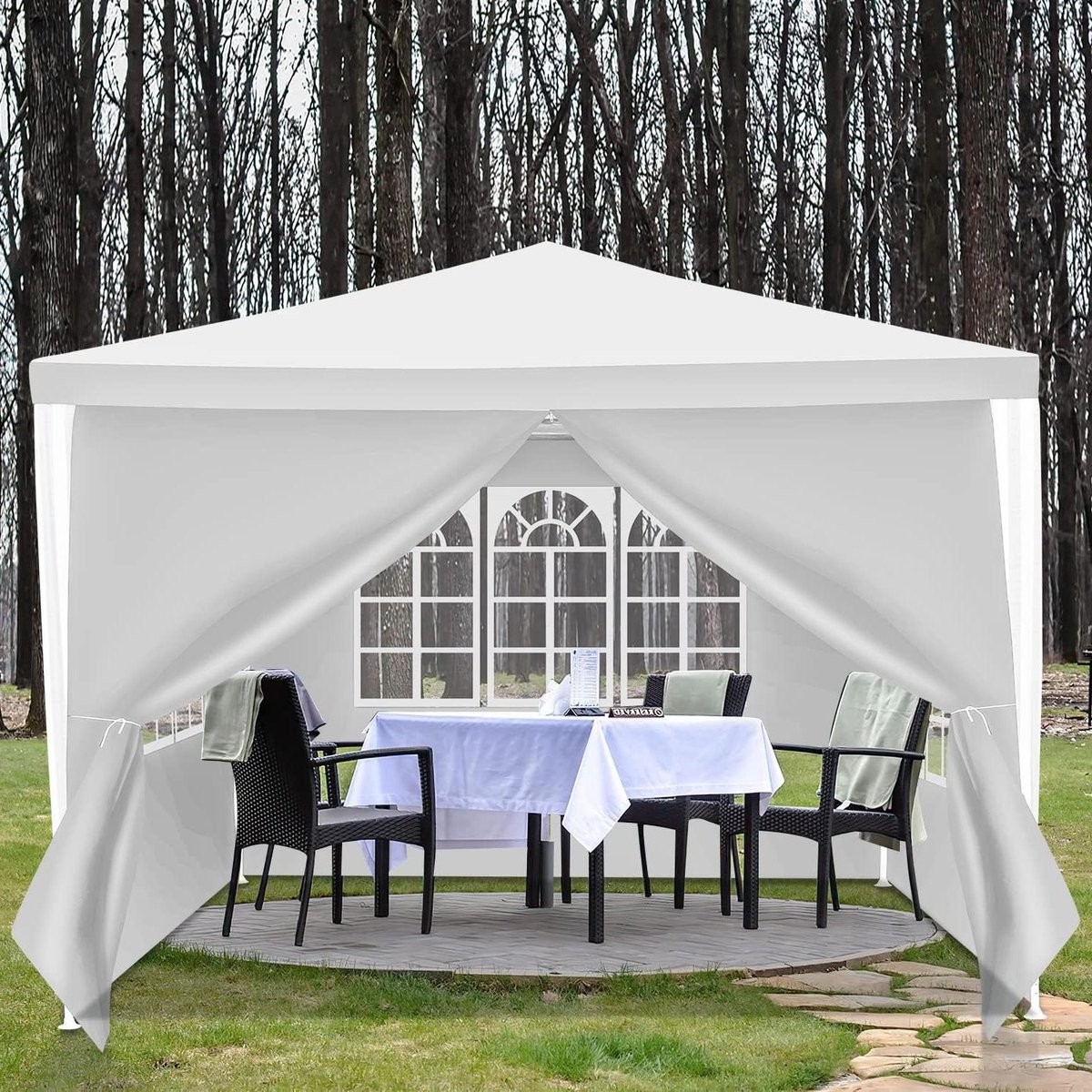 Partytent 3x3m - Feesttent Tuinpaviljoen - Buitenfeesten Organiseren - Waterdicht UV-bestendig - 3x3 Meter - Wit