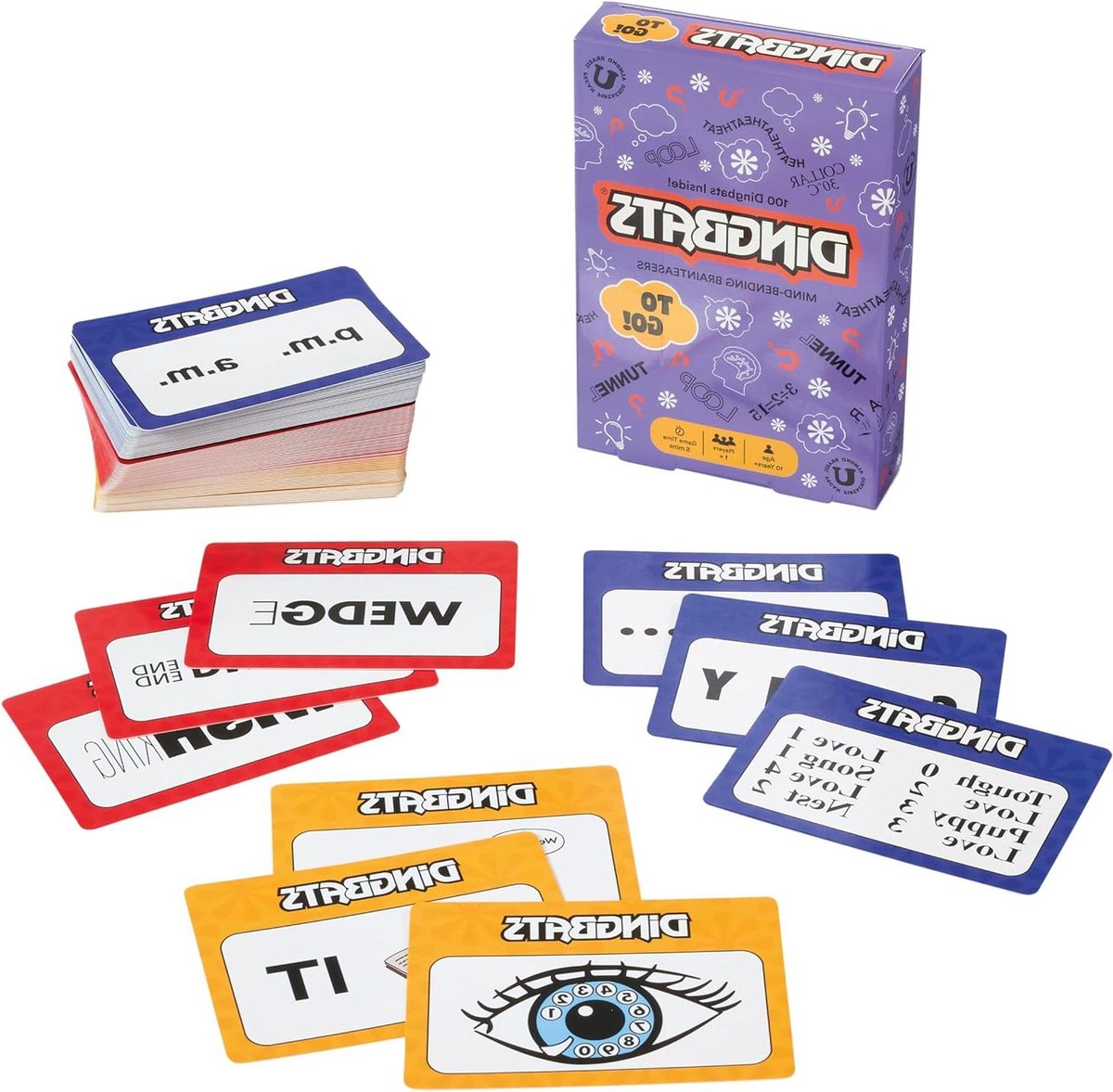 Gibsons Dingbats To Go Mind-Bending Brain Teasers Woordspel - Paarse doos met 100 puzzelkaarten, leuk familiereispel voor kinderen en kinderen vanaf 10 jaar, 13 x 9 x 2,5 cm, 1+ spelers