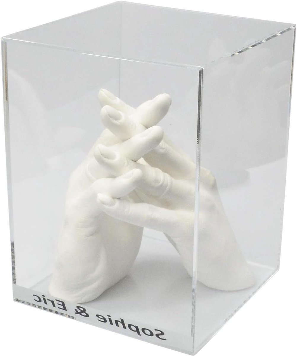 3D Afdrukset Duo - Handafdruk Gipsafdruk - Bijzondere Momenten Vastleggen - Inclusief Acrylglas Vitrine - XXL Vormhouder