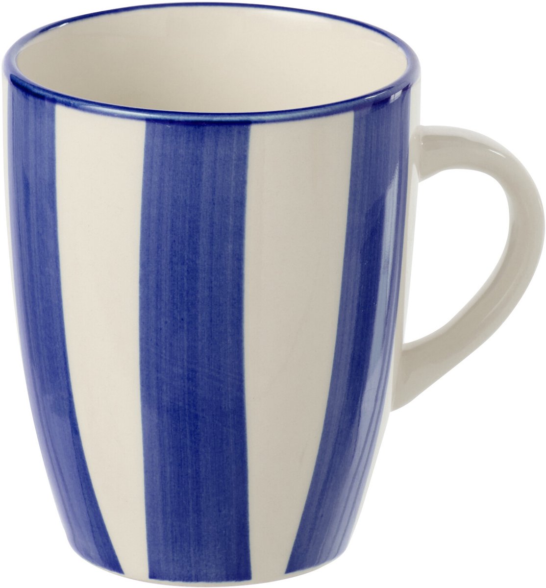 J-Line mok Gestreept - keramiek - blauw/wit - 6 stuks