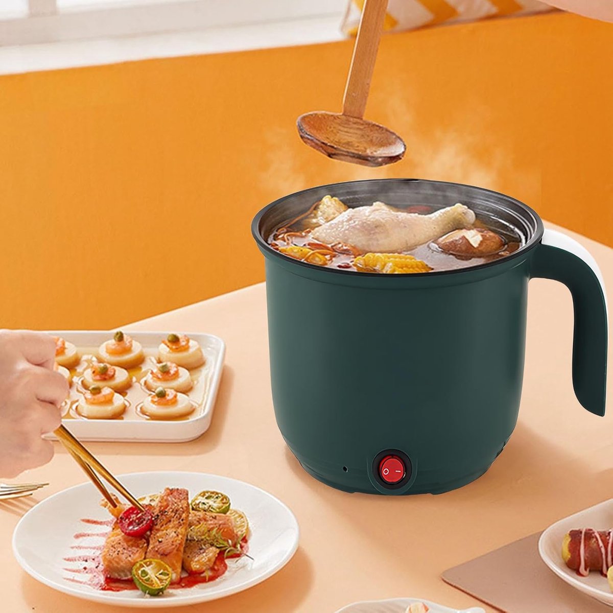 Elektrische Kookpan - Mini Multicooker - Snelle Maaltijden - Met Stoommandje - 1.5 Liter - Groen – foto 2