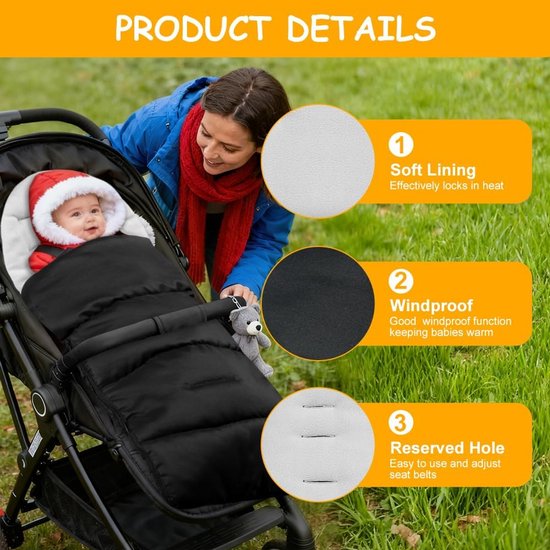 Kinderwagen Voetenzak - Baby Dekje - Warm Blijven - Dubbele Rits - 84 x 40 cm - Grijs — afbeelding 2