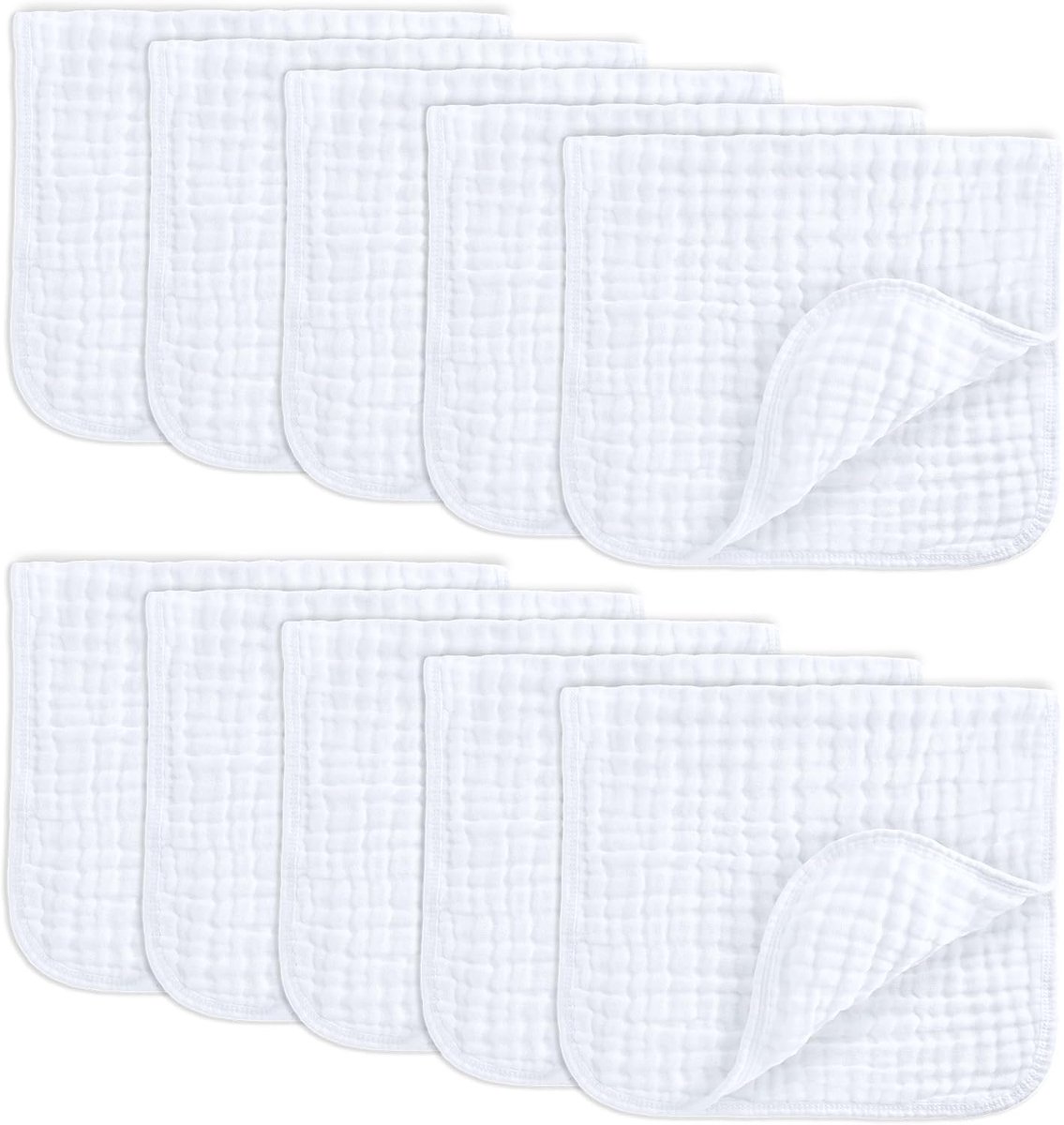 Mousseline Doeken - Baby Spuugdoekjes - Baby Verzorgen - Zes Absorberende Lagen - 10 Stuks - Wit